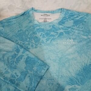 Realtree Fishing Mens Blue Camo Long Sleeve Performance Shirt Large L